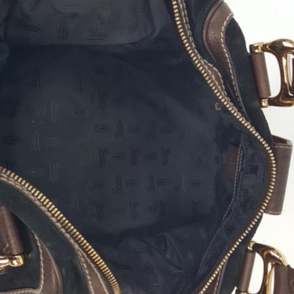 Gucci Aviatrix Boston Black Suede Brown Leather Satchel Bag Handbag - Picture 6 of 10